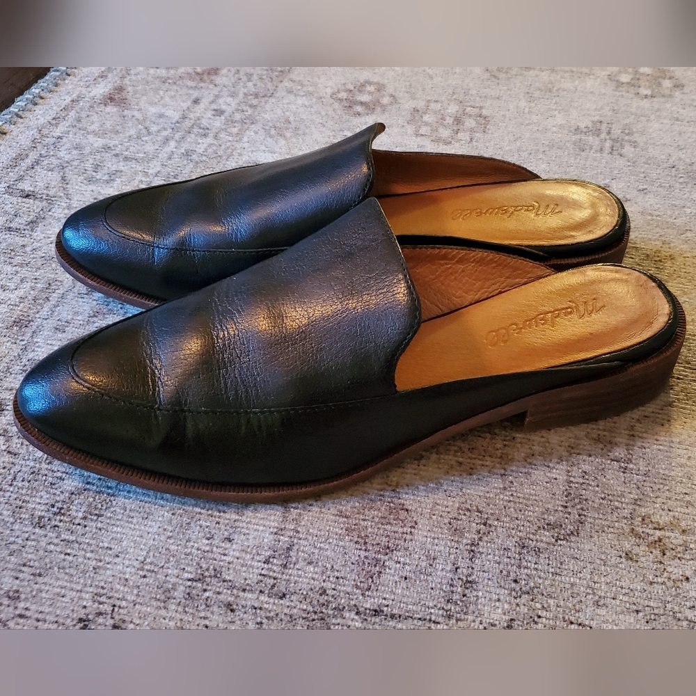 Madewell Black Leather Loafer Mules size 7